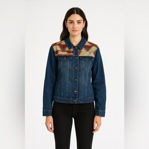 Frye and Co Denim Jean Jacket Western Aztec Southwestern Trucker Size XL